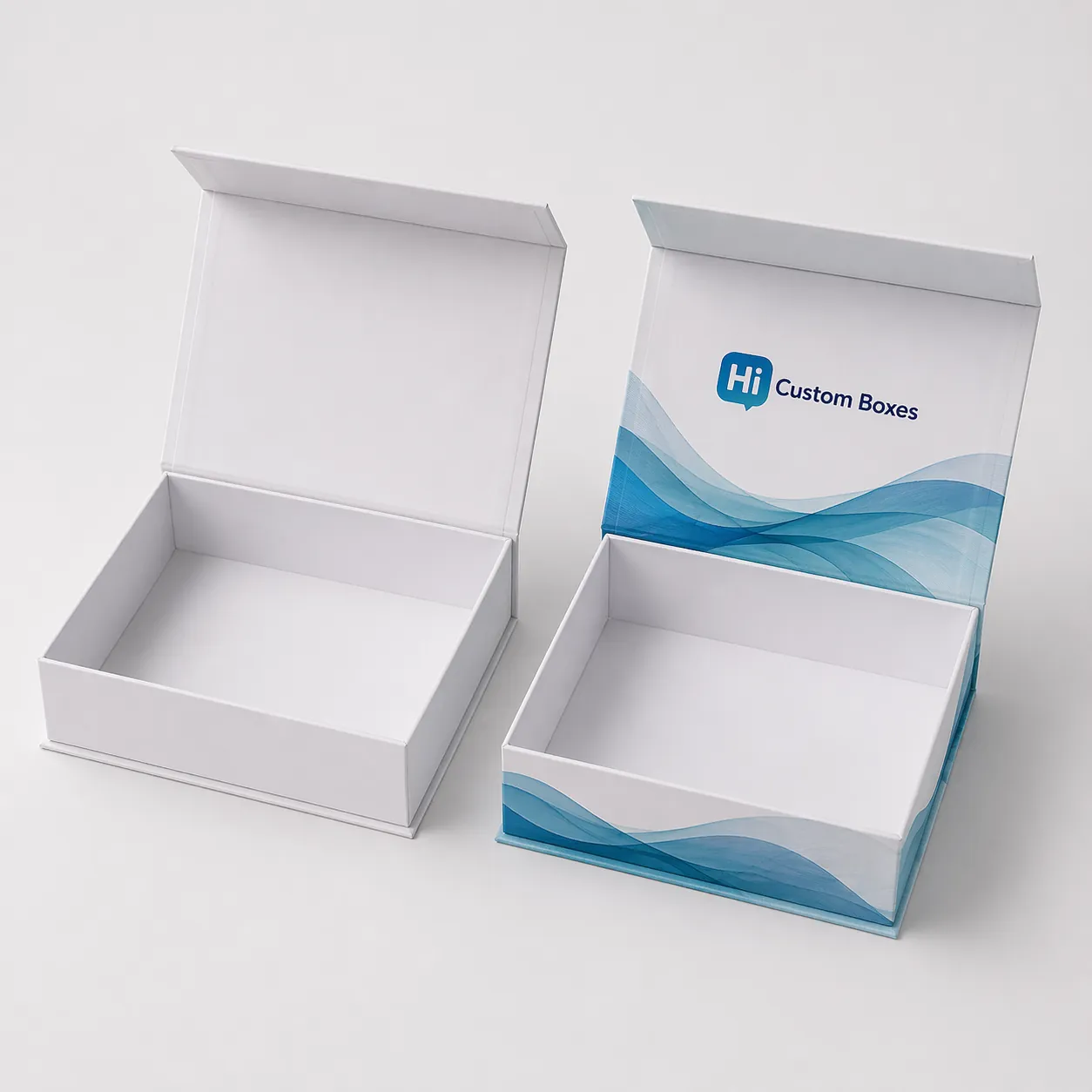 An open and closed purple floral branded box designed for soft disposable underwear product packaging. class=